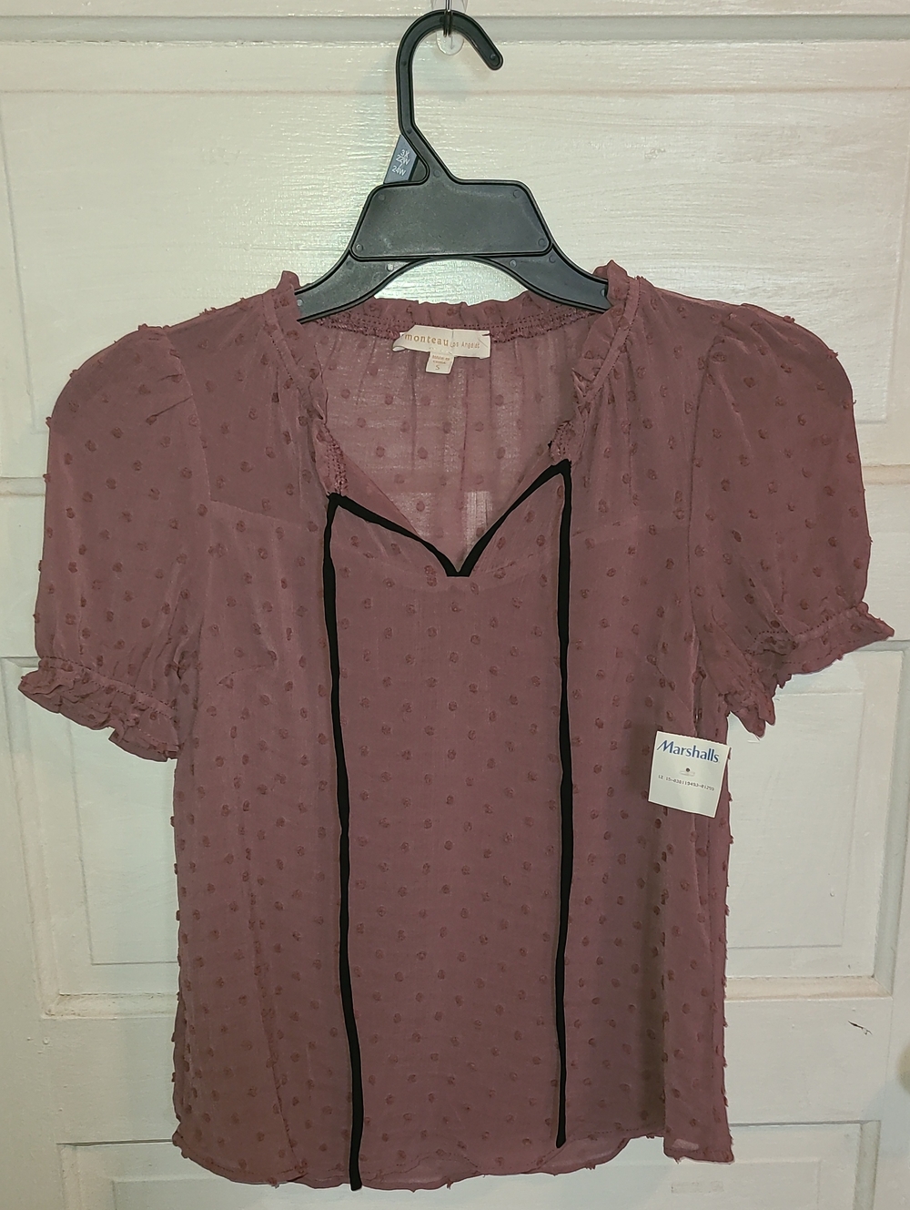 Monteau Mauve Swiss Dot Puff Sleeve Blouse